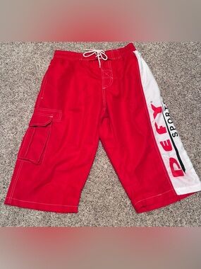 Defy Sport Red Board Cargo Skater Shorts with White Side Panel XL